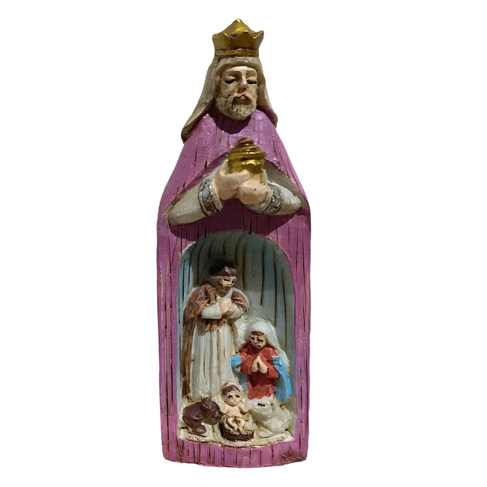 Magideal - Estatua Resina Natividad Conjunto Decoración Escultura Religiosa Ornamento Navidad Figurita Decoración Sagrada Familia Figura Para Estudio Violeta