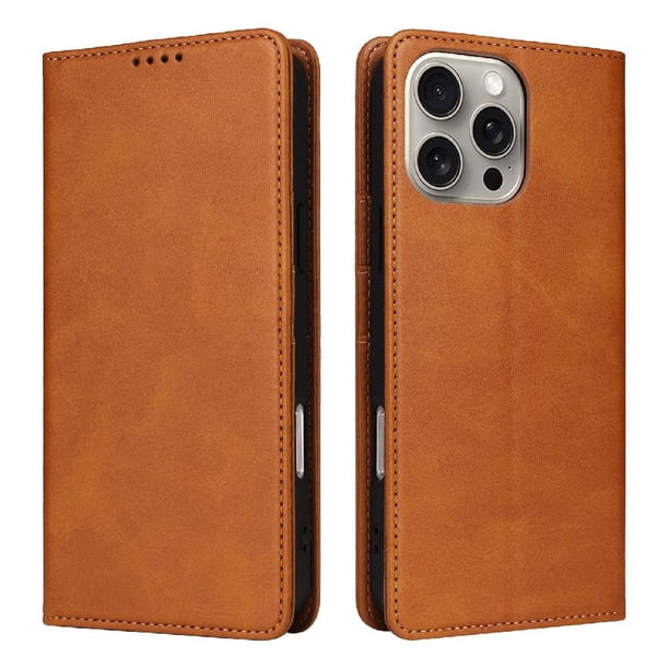 Funda Cartera para iPhone 15 Pro Max con Ranuras Tarjetas y Soporte - Protección Completa Marrón
