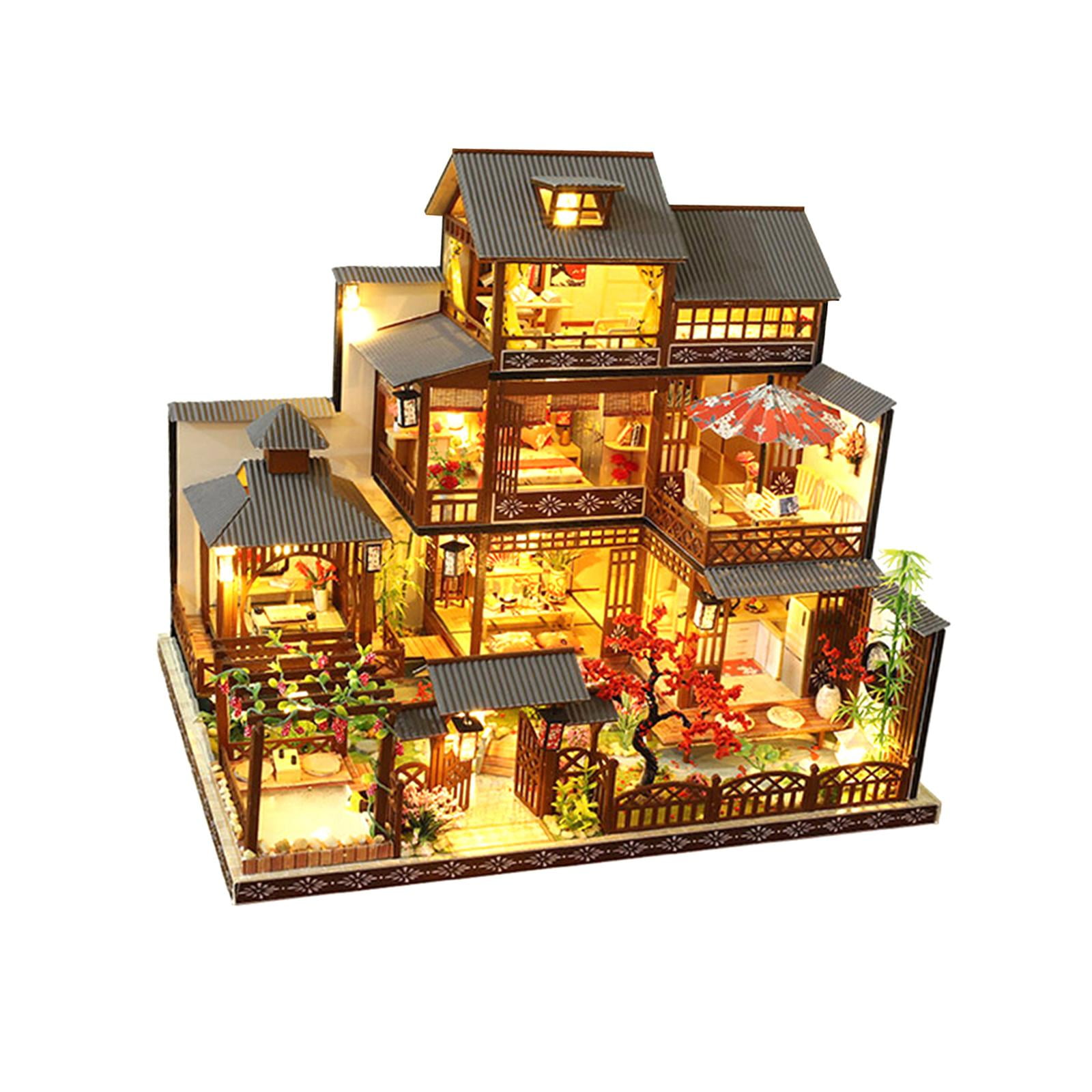 Magideal - Casas De Muñecas En Miniatura Para Niños Y Niñas, Modelo De Patio Japonés Grande, Juguete Educativo Coleccionable, Kits De Casa De Muñecas Ensambladas