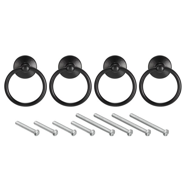 Uxcell Tiradores Redondos, 4 Piezas Pomos para Cajones Negro Círculo Manijas de Cajón de Un Solo Agujero para Tocador Armario Ropero