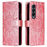 Funda Tipo Cartera Foxdock Para Samsung Galaxy Z Fold 4 , Diseño Girasol En Relieve, Cuero Pu, Cierre Magnético, Soporte Y Tarjetero