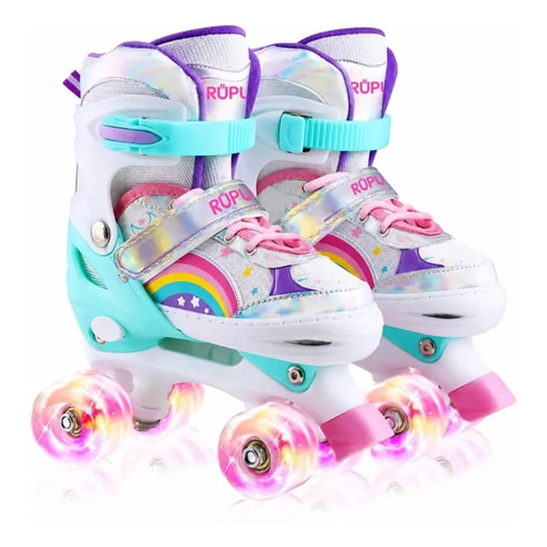 Patines 4 Ruedas Led Ajustable Para Niñas Arcoiris Turqueza