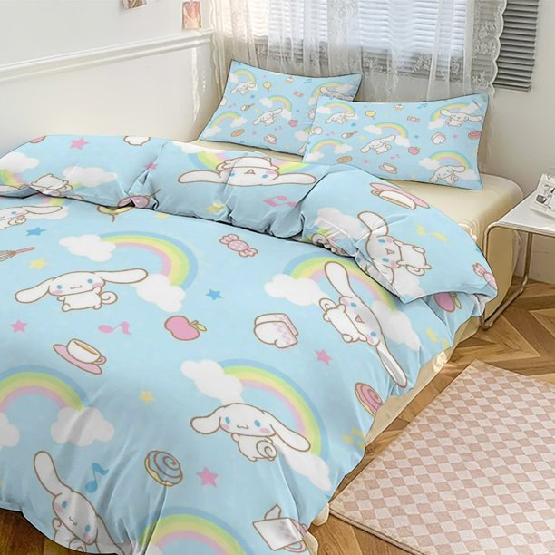 Cartoon Cinnamoroll 3-Piece Bed Set Warm And Comfortable Kawaii Bedding Set Cute Soft Microfiber Bedclothes for Boys Girls Kids