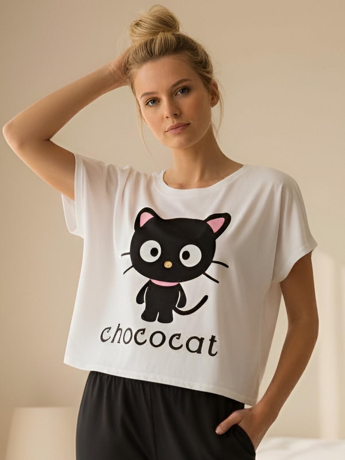 Hello Kitty - Polera Pijama Mujer Chococat Blanco S