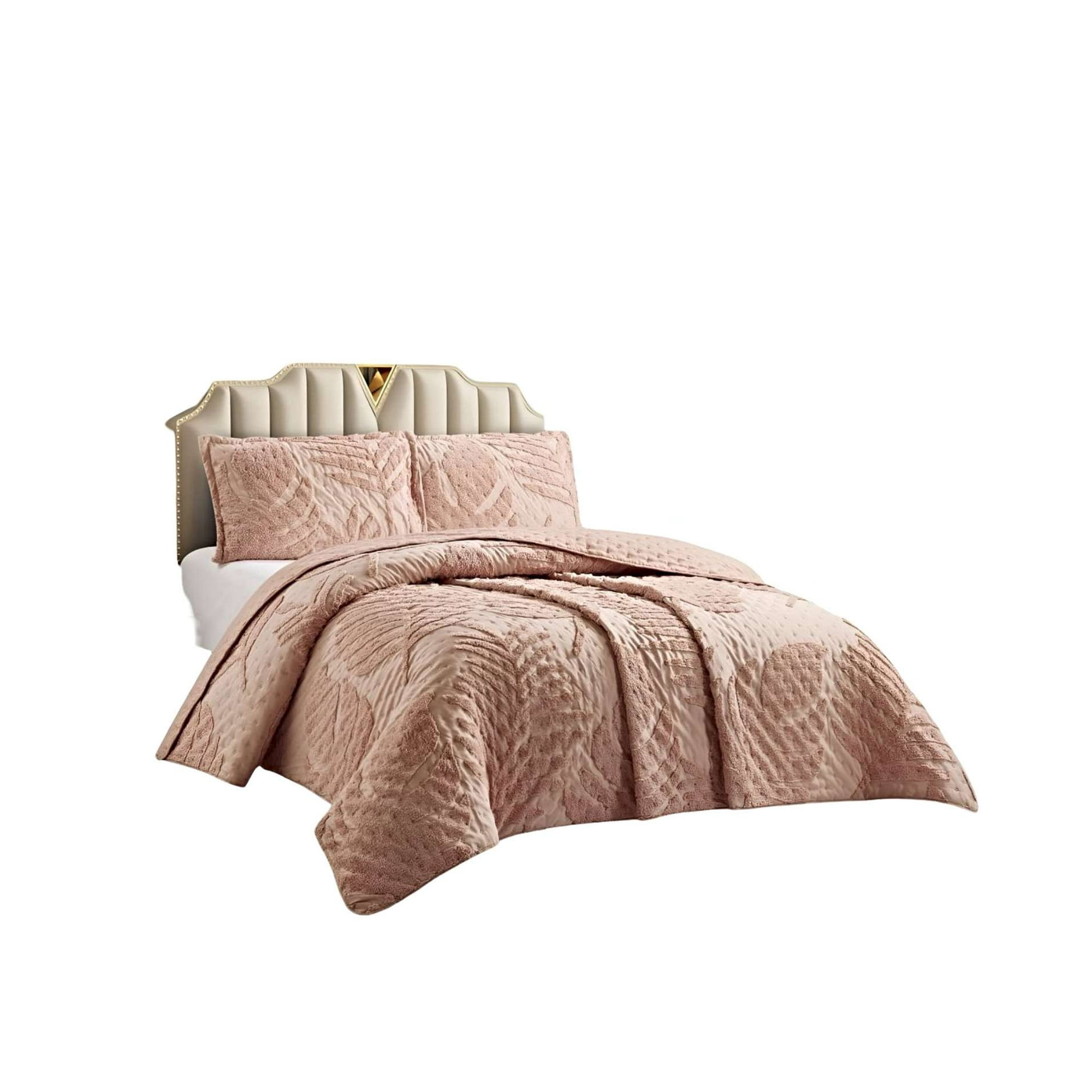 Teng Fei - Cubrecama Quilt Verano Hoja Tufting 2 Plazas Rosado