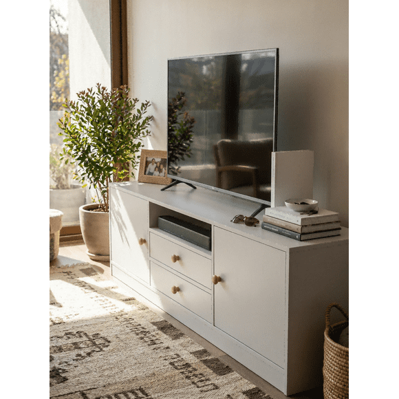 Rack TV LagoMuebles 2 Puertas Laterales y 2 Puertas Centrales 140x30x57cm Moderno