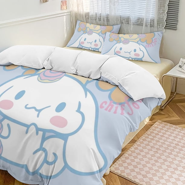 Cinnamoroll Quilt Set Thicken Soft 3 Pieces Bedding Set All Season Duvet Cove with 2 Pillowcases for Adult Women Girls Teens Home Room Decor