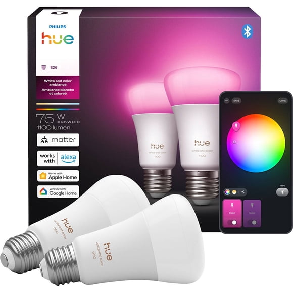 Bulbo Smart Philips Hue A19 E26 Pack 2 Blanco y Color 1100 lm