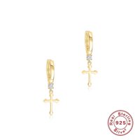 Aretes Heshpaws S925 Sterling Silver Cross Diamantados Plata