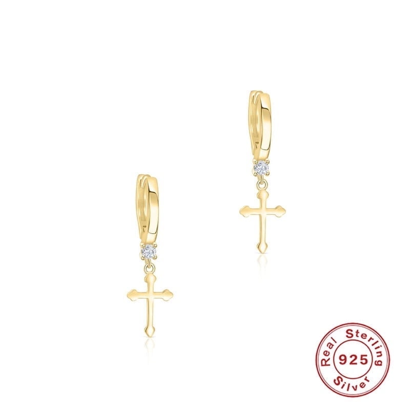 Aretes Heshpaws S925 Sterling Silver Cross Diamantados Plata