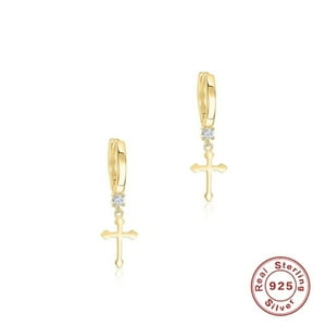 Aretes Heshpaws S925 Sterling Silver Cross Diamantados Plata