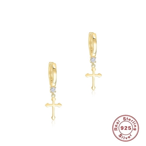 Aretes Heshpaws S925 Sterling Silver Cross Diamantados Plata