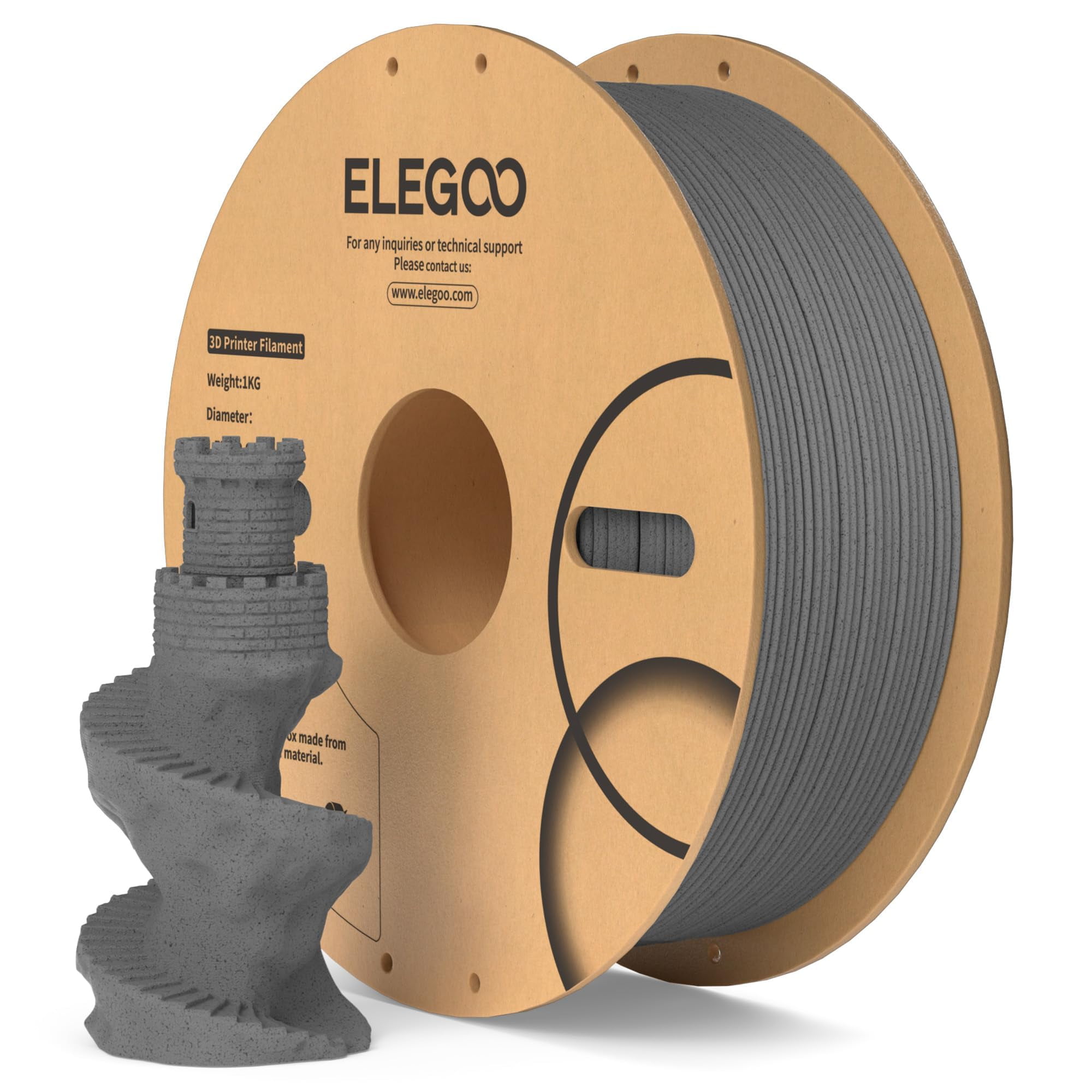 Filamento Para Impresora 3d Elegoo Pla De 1,75 Mm, Mármol Y Cemento Gris, 1 Kg