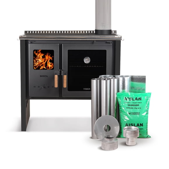 Pack Cocina a Leña Bosca Hestia 90 Charcoal + Kit de instalación