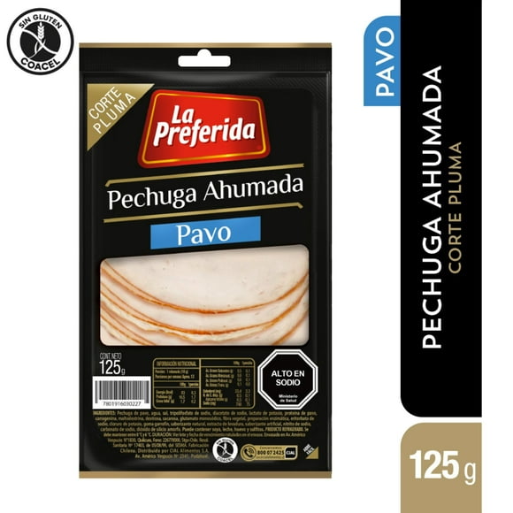 Pechuga de Pavo ahumada corte pluma, 125 g