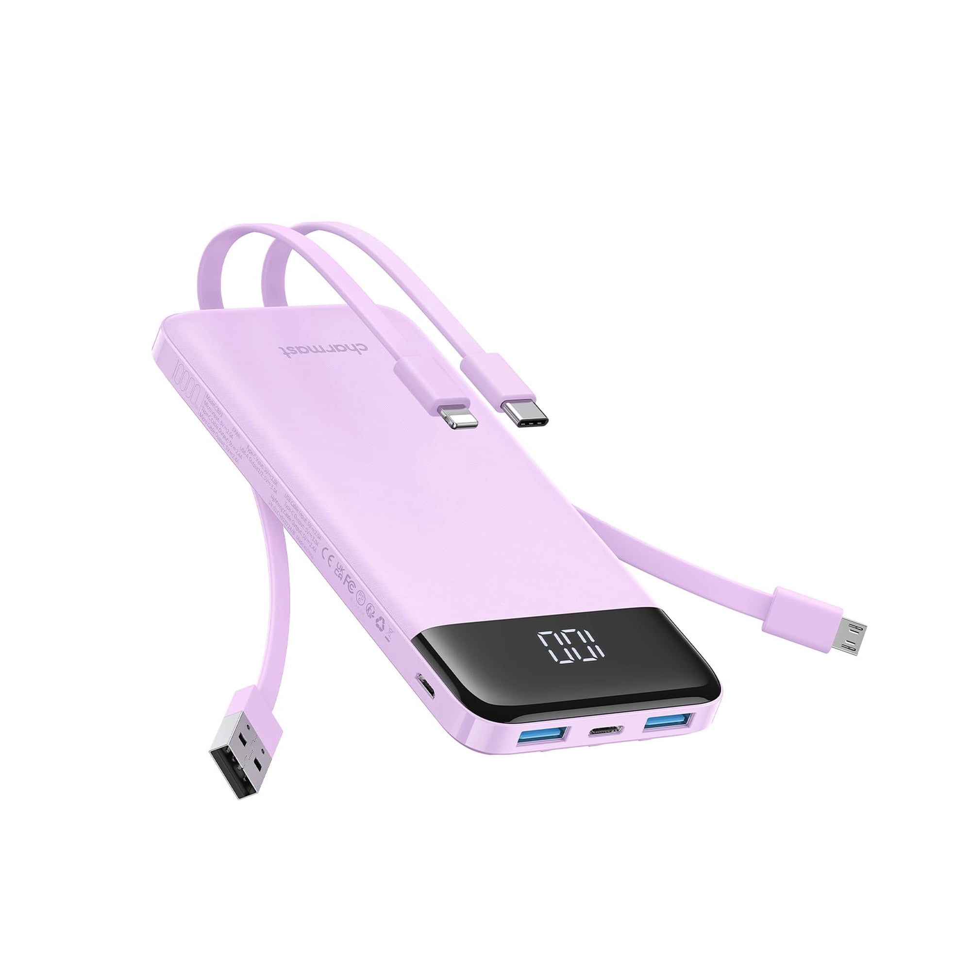 Cargador Portátil Charmast Power Bank De 10000 Mah Con Cables Integrados