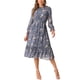 thumbnail image 2 of INSPIRE CHIC Vestido de Mujer Floral con Cuello Mock, Volantes, Manga Larga, Flowy, Chiffon, Corte A-Line, Midi, Gris Azul, 2 of 6