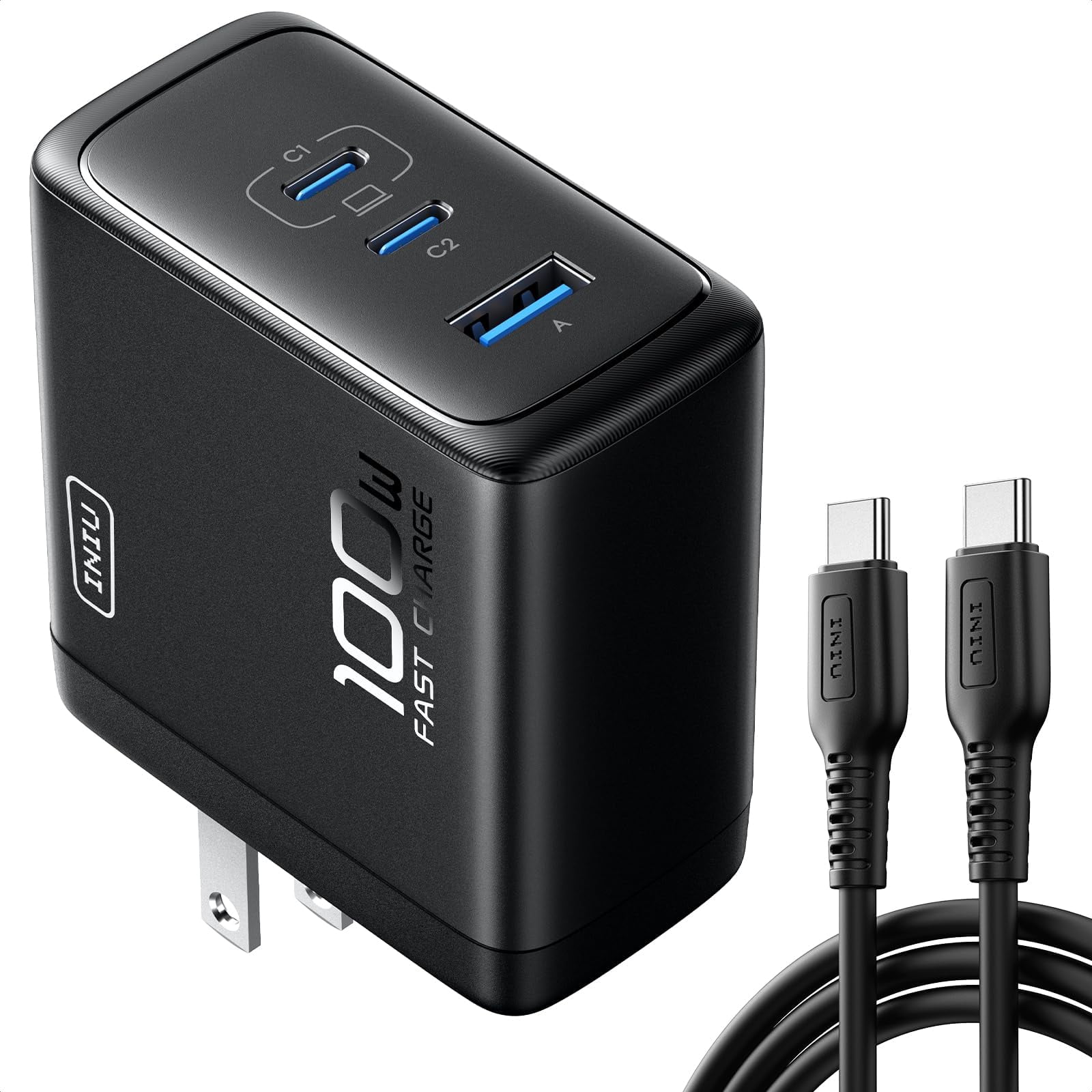 Cargador Usb C Iniu Cargador Gan De 3 Puertos Y 100 W Para Macbook Pro/air