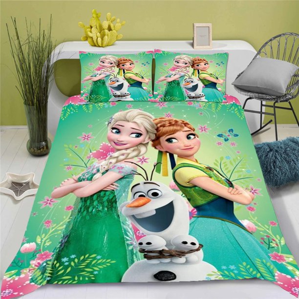 Frozen Elsa Anna Cartoon Kids Duvet Cover Bedding Set Single Double Size Quilt Cover for Teen Boys Girls Bedroom Bed Sheets