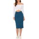 thumbnail image 2 of INSPIRE CHIC Falda de Mezclilla de Cintura Alta para Mujer, Falda de Jean hasta la Rodilla con Dobladillo Deshilachado y Bolsillos Azul Pavo Real XS, 2 of 6