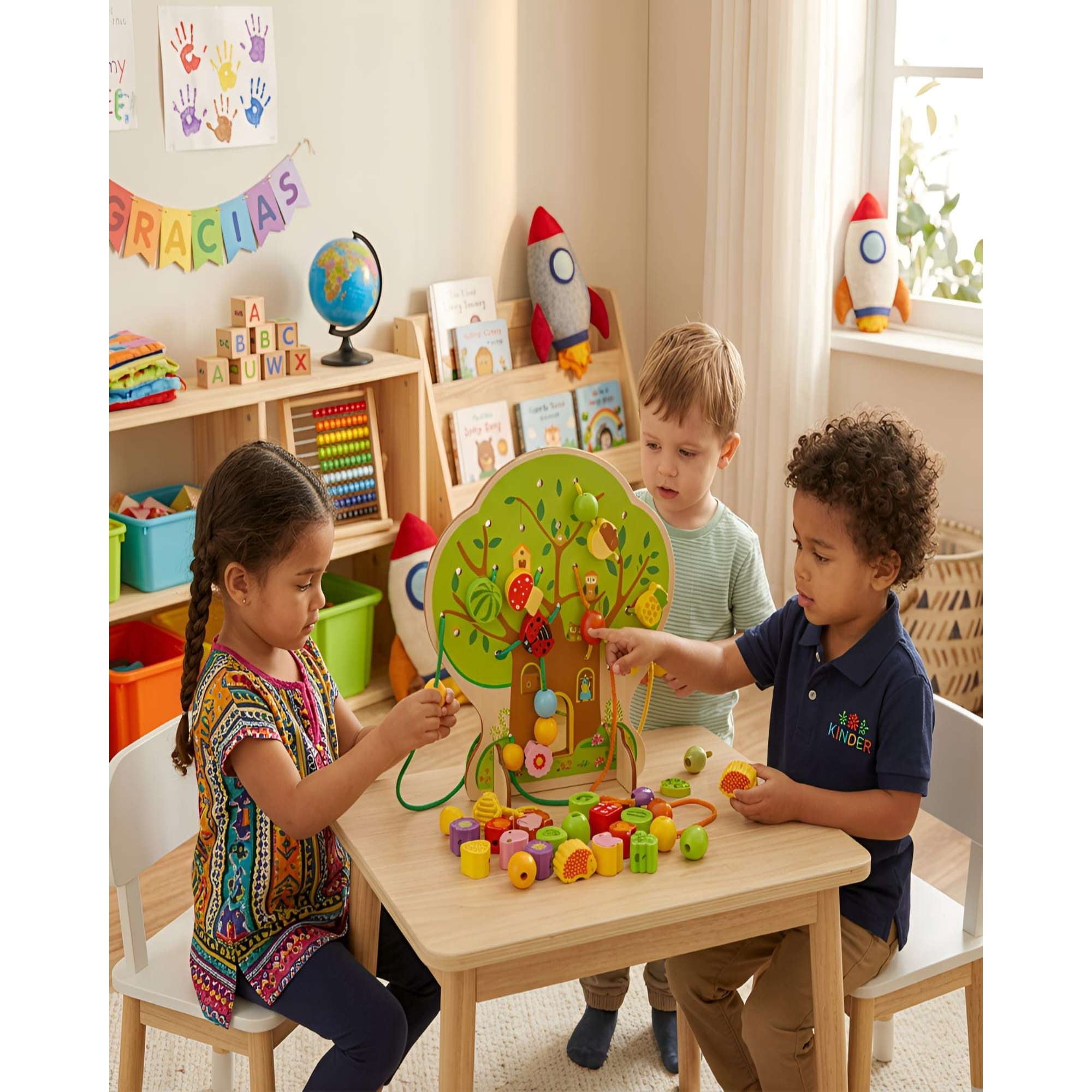 Myl Todo Hogar - Juego Enhebrado De Madera Árbol Didáctico Motricidad Fina Infantil