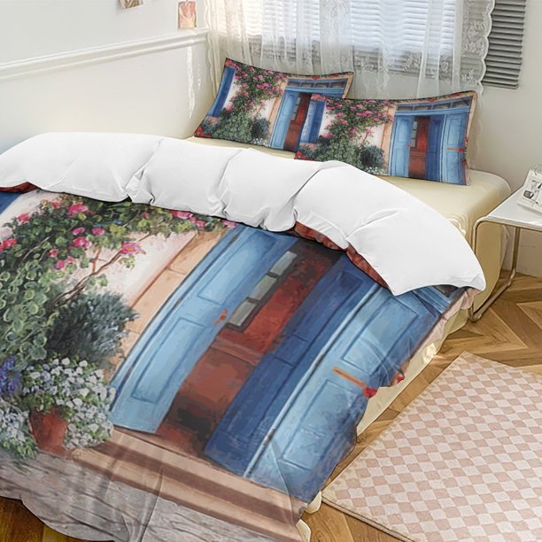 Oil Painting Style 3-Piece Twin Bed Set - Includes 1 Single Comforter And 2 Pillowcases Bedding - Fade Resistant Microfiber - Oil Painting Style