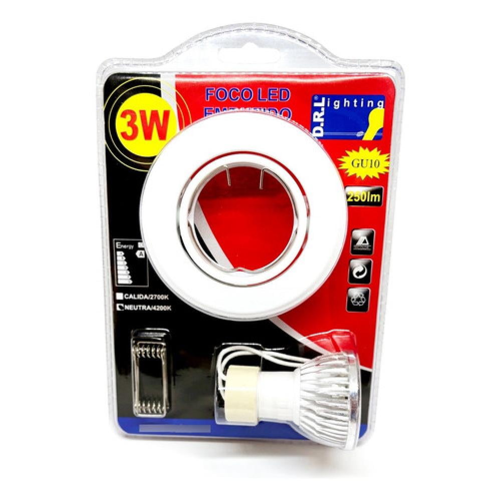 Teimporta - Lampara Foco Orientable Embutido + Base Y Gu10 3w 9cm Neutra