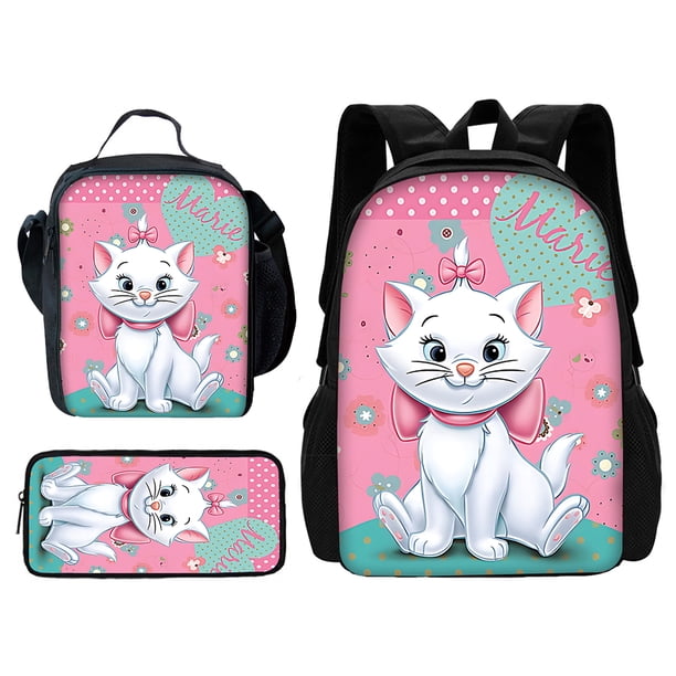 3 pcs set Cartoon Maries Cat Child School Backpack with Lunch Bags ,Pencil Bags ,Cartoon School Bags for Boys Girls Best Gift