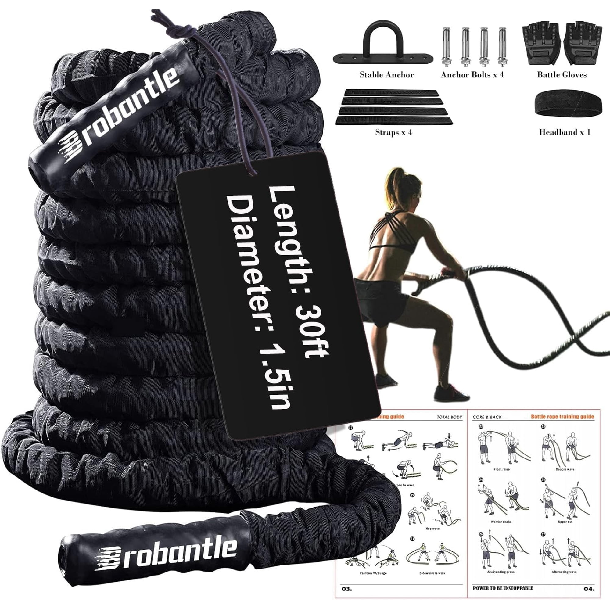 Battle Rope Brobantle De 30 Pies Para Hacer Ejercicio En Casa O En El Gimnasio