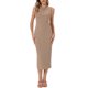 thumbnail image 1 of INSPIRE CHIC Vestido acanalado para mujeres con cuello barco sin mangas ajustado Bodycon Midi Vestidos XL Caqui, 1 of 6