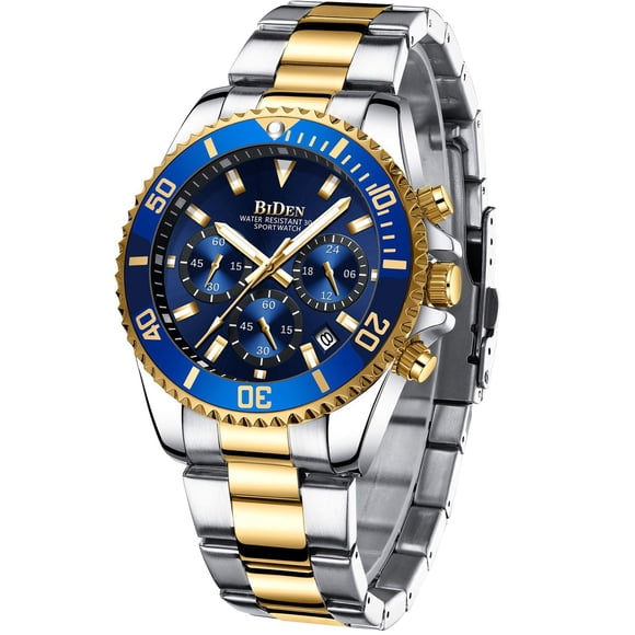 Reloj Chronograph Oro Azul Acero Inoxidable Para Hombre