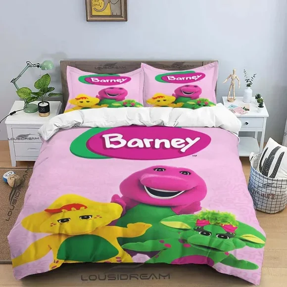 Barney Friends Cute Cartoon Bedding Set Dinosaur Pattern Duvet Cover Pillow Case boys Bedroom Double Comforter Gift Bed Sheets