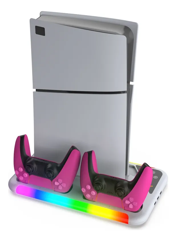 Base Carga Y Refrigeracion Dobe Luces Rgb Para Ps5 Slim/Fat/Pro Blanco