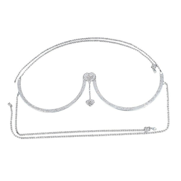 Soporte Para El Pecho Con Diamantes De Imitación Brillantes, Cadena Para Sujetador, Joyería Para El Cuerpo, Discoteca, Fiesta En La Playa, Plata