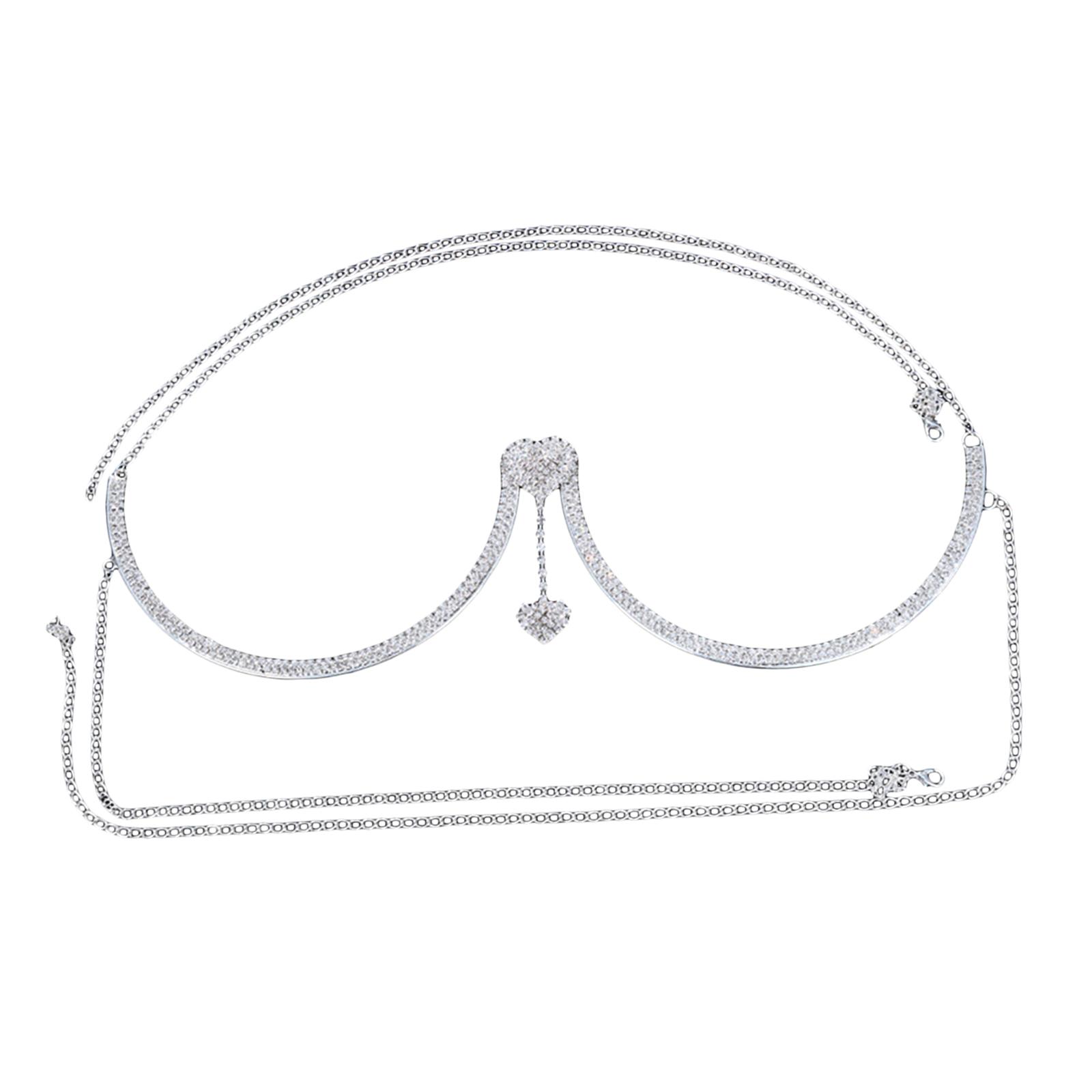 Ioensy - Soporte Para El Pecho Con Diamantes De Imitación Brillantes, Cadena Para Sujetador, Joyería Para El Cuerpo, Discoteca, Fiesta En La Playa, Plata