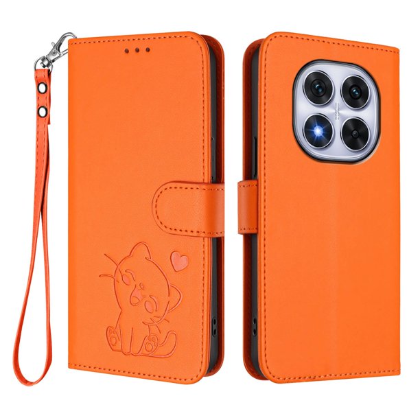 Xiaomi Redmi Note 14 Pro 4G Funda Billetera de Gato, Naranja