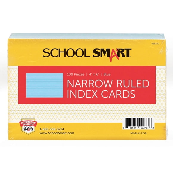 Index Card School Smart Ruled 10,16 x 15,24 cm, paquete de 100 unidades, color azul