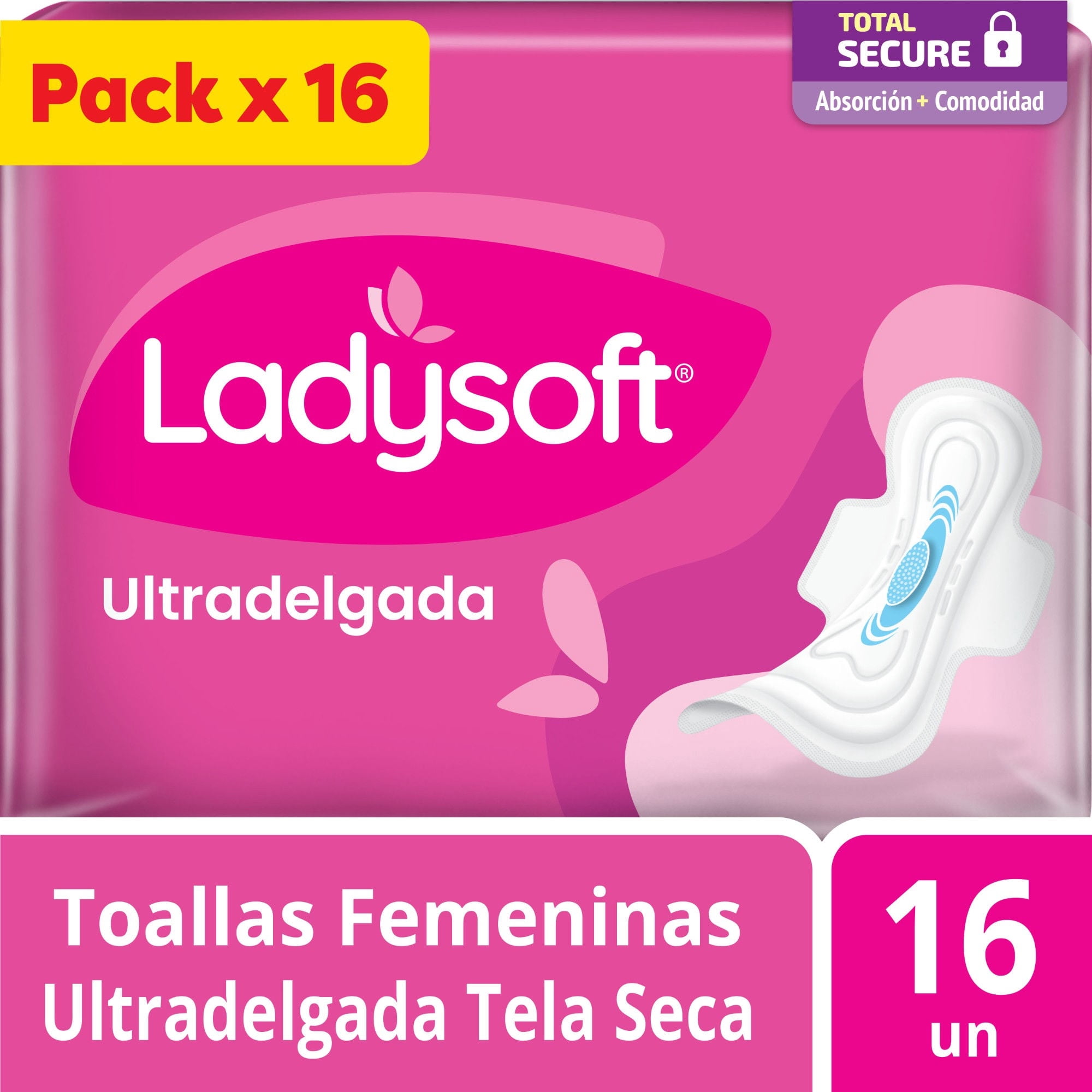 Toallas Higienicas Diurna Ultradelgadas Tela Ultraseca, 16 Un