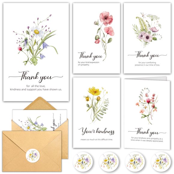 Tarjetas de Agradecimiento HiABNRT 25 unidades – Diseño de flores silvestres
