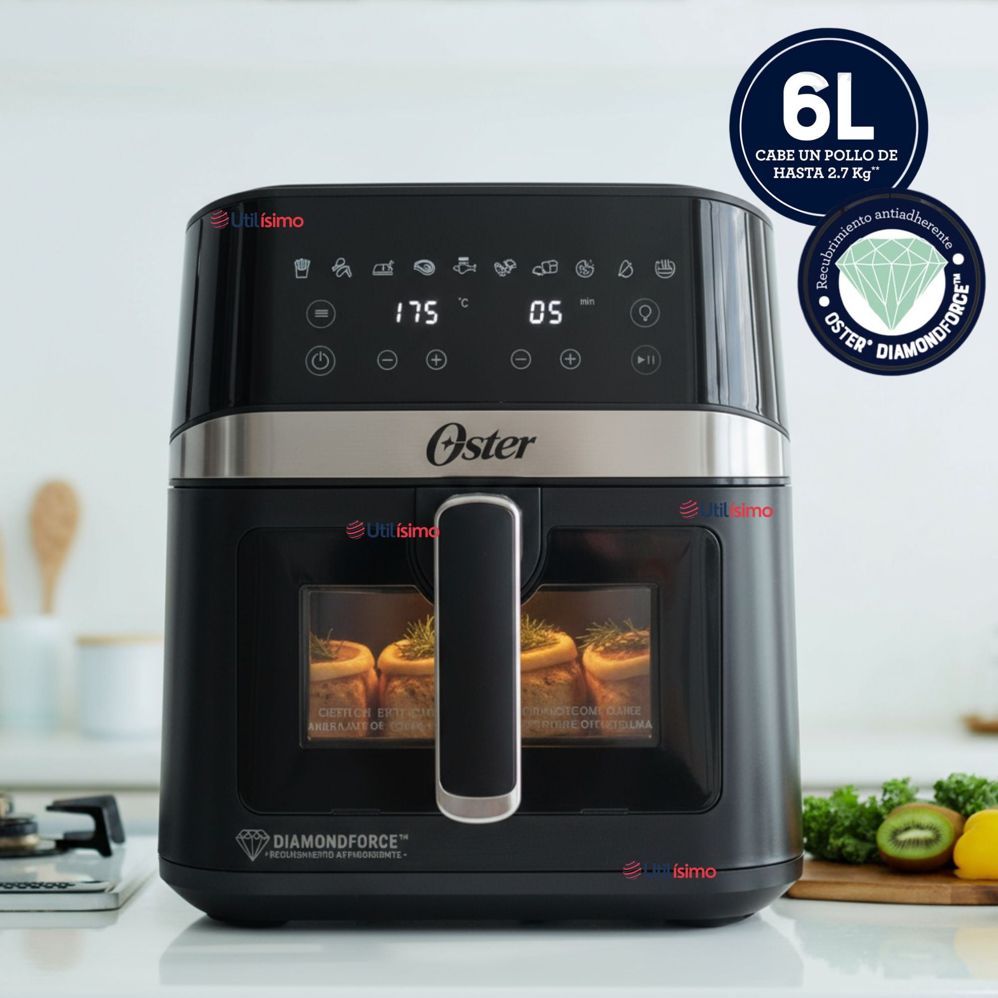 Oster® Freidora De Aire Digital, Recubrimiento Oster® Diamondforce, 6l De Capacidad, 10 Programas Automáticos, Ckstaf60wddf