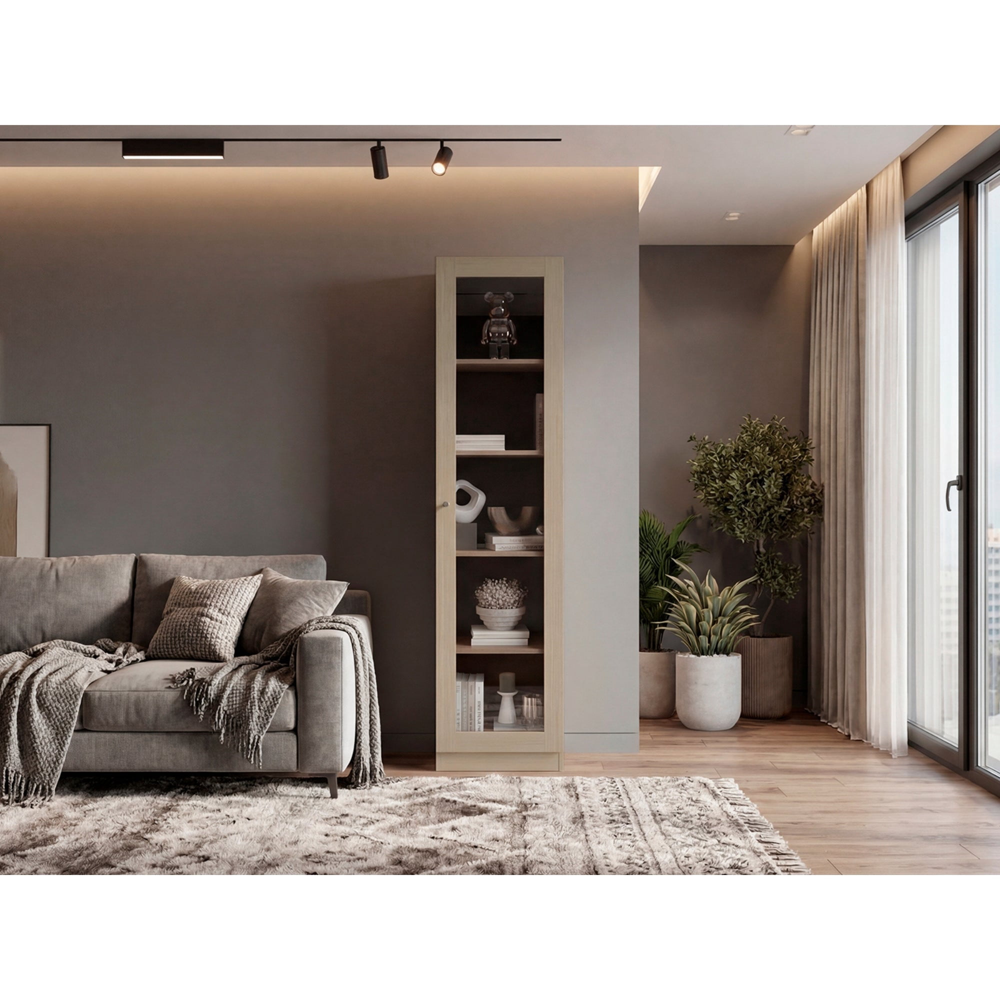 Tuhome - Vitrina 1 Puerta Vidrio Home 180,6x45x31,3 Cm Cartagena Y Wengue