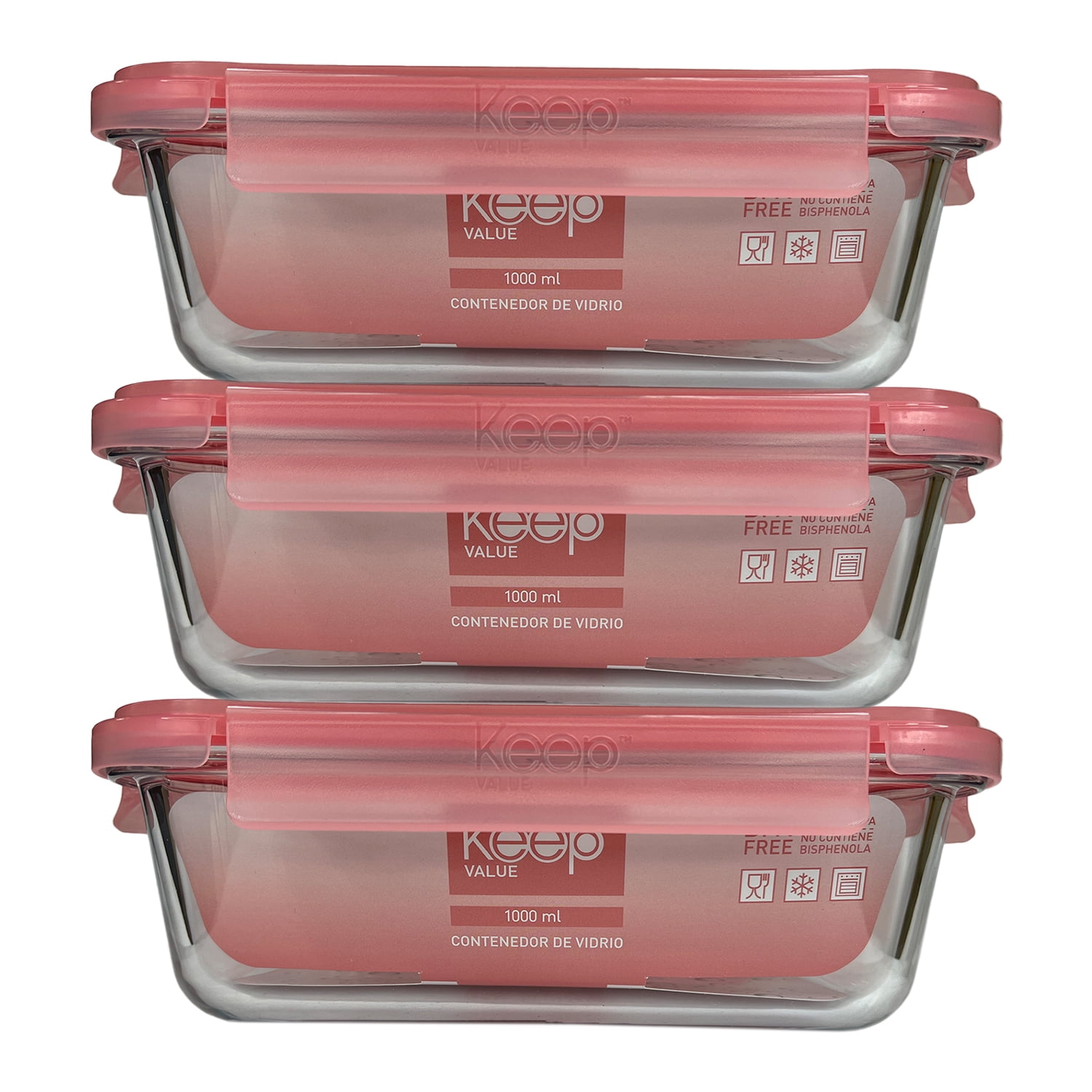 Keep - Hermético Rectangular Vidrio 1000ml 1 Pieza Multicolor