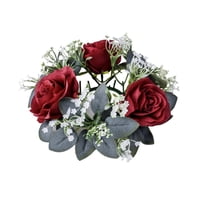 Magideal - Anillo De Vela Con Flores Artificiales Pequeño Para Mesa Día De San Valentín Día De Acción De Gracias Rojo Oscuro