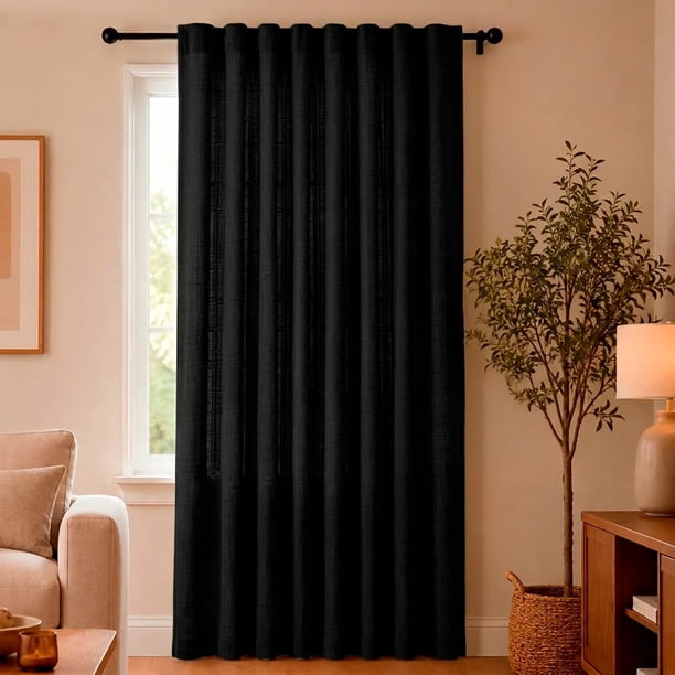 Casa Nerola Cortina Blackout Textura Lino 140 x 220 cm Poliéster 1 Paño Negro