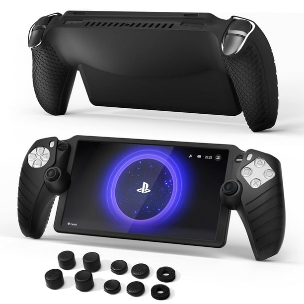 Funda protectora para PlayStation Portal,8 tapas de agarre del pulgar 2 anillos de precisión para la funda de silicona suave PS Portal-Negro