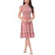 thumbnail image 2 of INSPIRE CHIC Vestido Midi Floral de Rayón para Mujer con Cintura Fruncida, Manga Corta, Ligero, Ajustado y Acampanado para Primavera y Verano, Blanco Rojo M, 2 of 6
