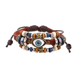Ioensy - Pulsera De Cuero De Pu Multicapa Pulsera De Ojo Azul De Estilo Vintage