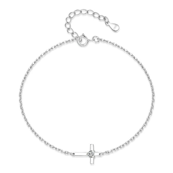 Pulsera S925 Sterling Silver Cross Ajustable Plata