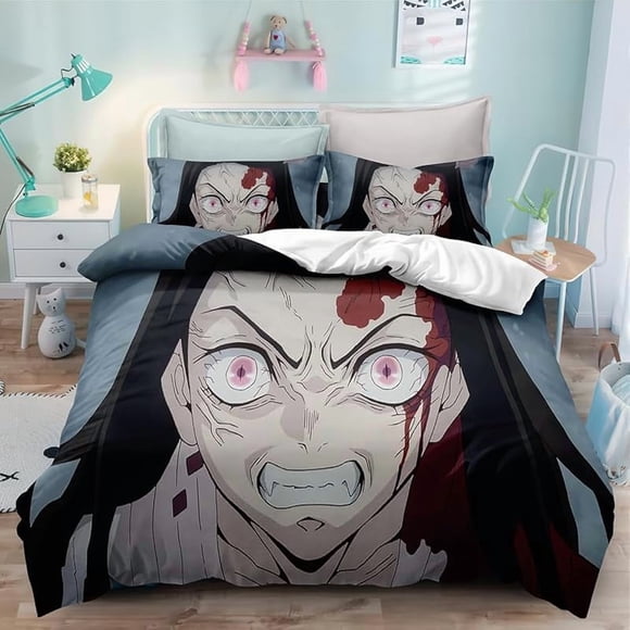 Bed --Duvet Co-ver A-nime Car-toon Demon--Slayer B-edding Set-s 3D Lightw-eight 3 Piece Co-mforter Sets 1 Duvet Cove-r and 2 Pillo-w Shams for Boys Girl