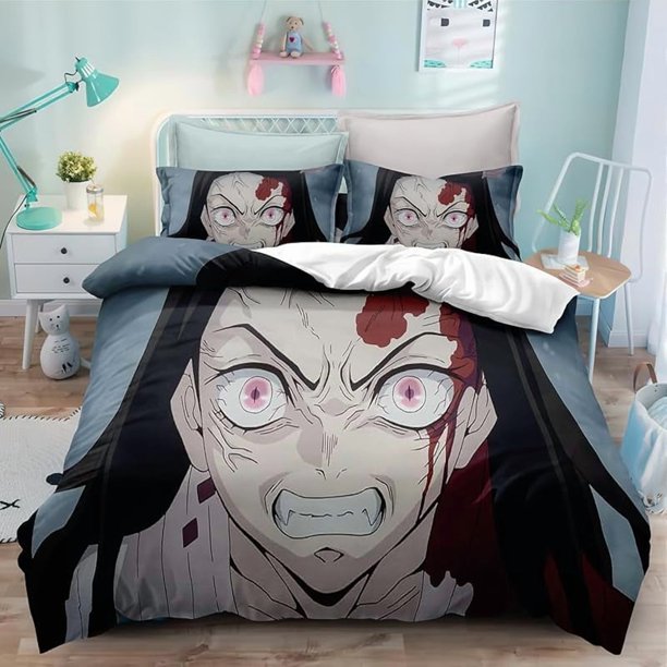 Bed --Duvet Co-ver A-nime Car-toon Demon--Slayer B-edding Set-s 3D Lightw-eight 3 Piece Co-mforter Sets 1 Duvet Cove-r and 2 Pillo-w Shams for Boys Girl